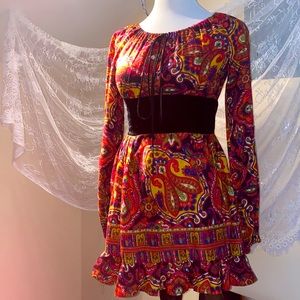 Vintage Young Innocent Red Paisley Mini Dress